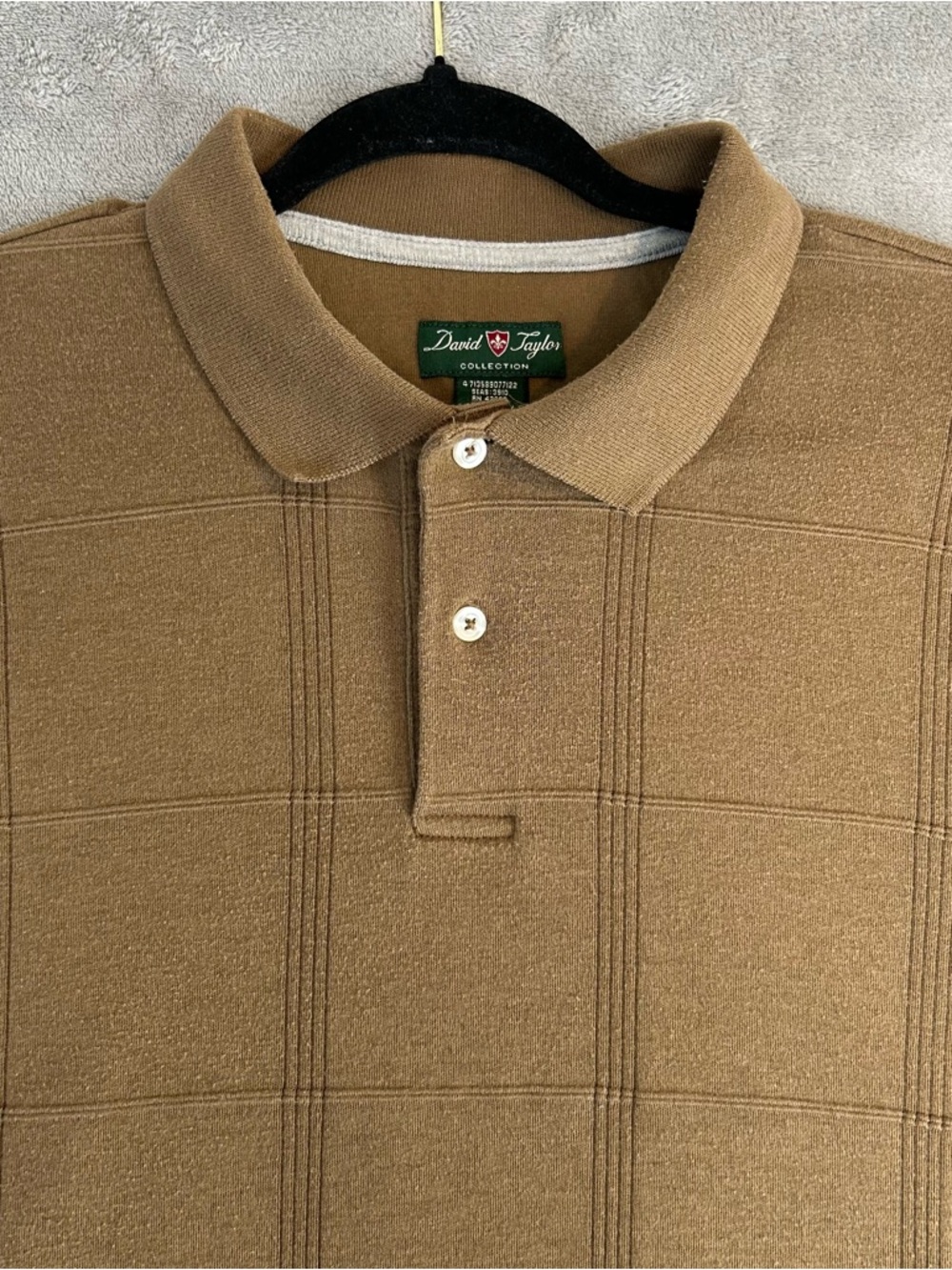 David Taylor Golf Polo Shirt Men Large Tan Quilted Geometric Preppy Tone-on-tone